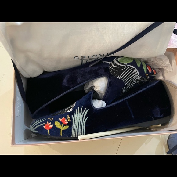 💙🦓NWT BIRDIES X MINTED embroidered velvet smoking slippers - zebra - Picture 5 of 7